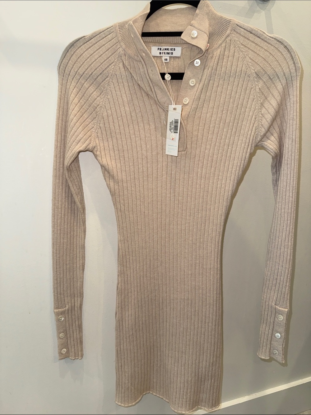 Frankie's Bikinis Ribbed Long Sleeve Dress in Beige - BRAND NEW WITH TAGS